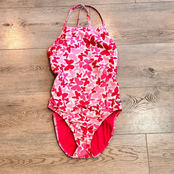 Speedo Swimsuit One Piece Pink Butterfly Print Size 12 / 38 EU Endurance Lite - Picture 1 of 8